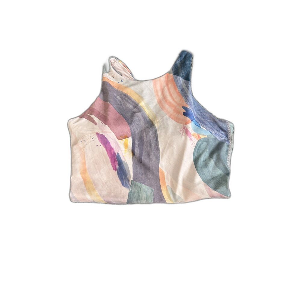 Athleta pink watercolor Conscious Crop Tank Top racerback sports bra M